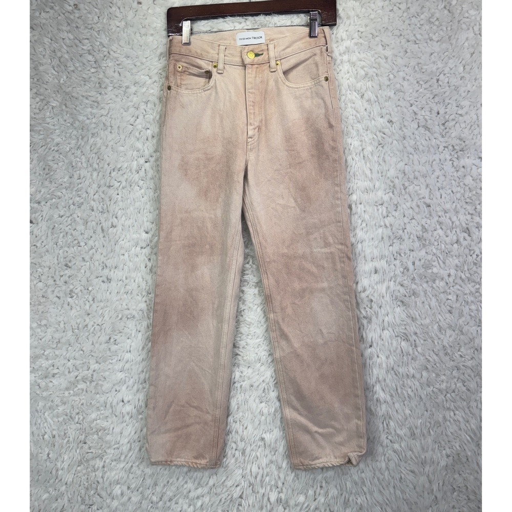 Tu Es Mon Tresor The Emerald Jean 24 Pink High Rise Straight Leg Boyfriend Denim